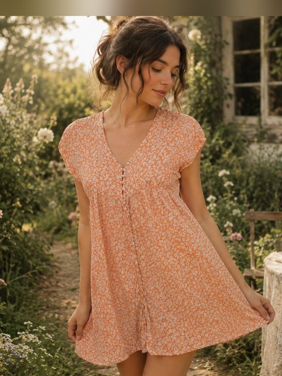 Flynn Skye Dresses & Skirts - 🌼✨ FLYNNSKYE Peach Floral Button Front Mini Dress  Small✨🌼